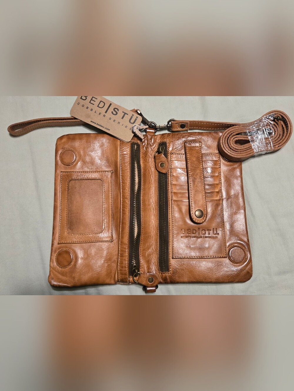 BED|STU Cadence Leather Embossed Wristlet/Clutch/Crossbody in Tan DD - Picture 3 of 4